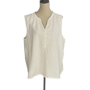 Pact Sleeveless Coastal Henley Top Women's XL Off-White Organic Cotton Gauze